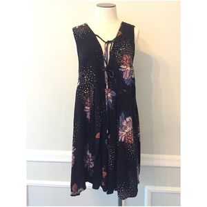 Free People black floral print boho dress med